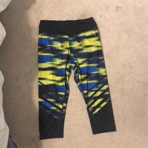 Neon blue and green yoga pants